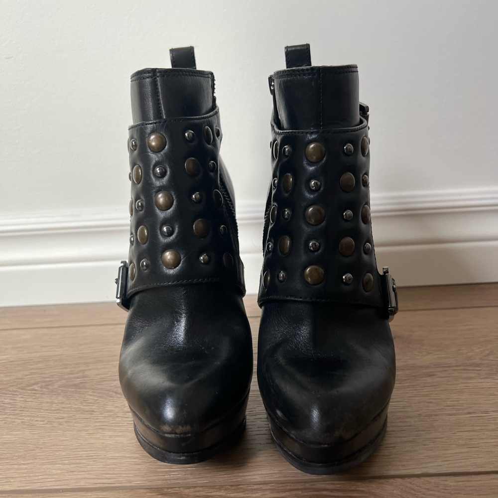 Michael Kors Black Leather Studded Heeled Booties
